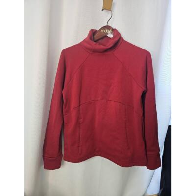 Athleta Polartech Red Funnel Neck Sweatshirt Cowl Neck Kangaroo Pockets SP-image