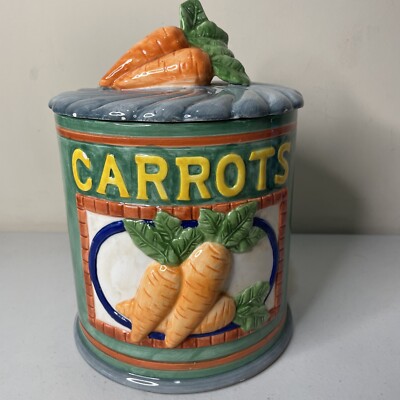 Jay Imports Large Canister Cookie Jar Carrots Can Design Ceramic Retro Storage-image