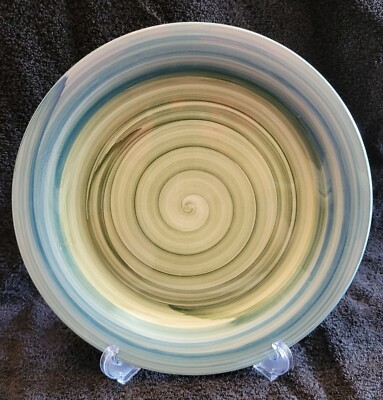 Pier 1 Blue Rim/Green Center  Swirl Dinner Plates *DISCONTINUED 2011*-image
