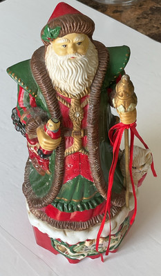 Vintage Christmas Santa Claus Music Box Merry Old Soul Ceramic Figurine 1990s-image