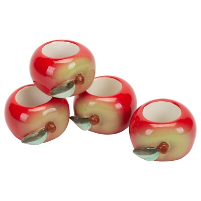 Design Imports Apple Orchard Hand Painted Ceramic Apple Napkin Rings Set of 4-image