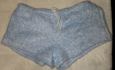 Womens pull on soft stretch cozy fluffy lounge draw string short shorts size med-image