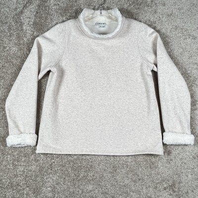Orvis Sweater Sweatshirt Womens M Cream Pullover Mock Neck Sherpa Trim Soft Cozy-image