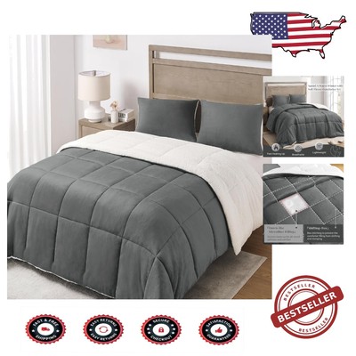 Dark Grey King Size Sherpa Comforter Set - Cozy and Stylish Bedding Gift Idea-image