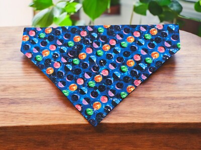 Dog Bandana Moon Phases On Blue OVER THE COLLAR Dog Scarf Bandanas Slide On-image