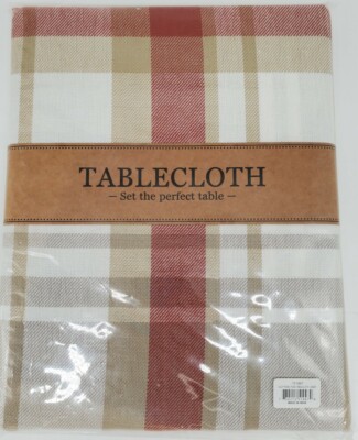 NEW Design Imports DII Cozy Picnic Plaid Tablecloth 52 x 52  Tan Gray Rust White-image
