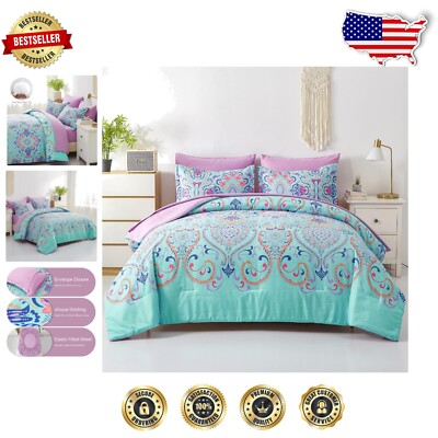 Cozy 7 Piece King Comforter Set with Bohemian Floral Prints for All Seasons-image