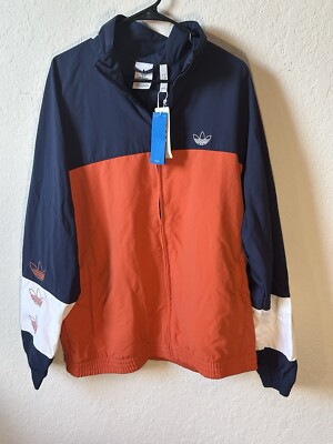 Adidas Jacket Mens LARGE Orange Blue Colorblock Originals Wind DV3117 Vintage 🔥-image