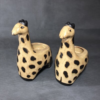 Vintage Giraffe Ceramic Tealight Candle Holder Set of 2 Pier 1 Imports 6.5