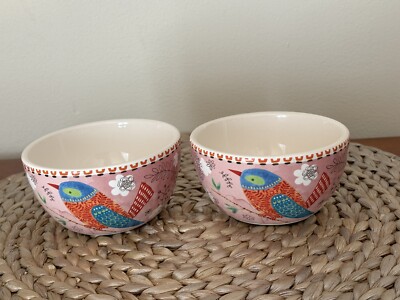 NWT Lot of 2 Pier 1 Imports Small Pink Bowls Bird Floral Design-image