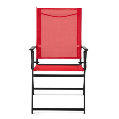 Set of 2 Outdoor Patio Deck Lawn Porch Steel Sling Folding Chair Beige-image