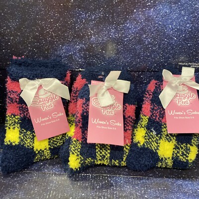 3 X Snuggle Feet Womens Multicolor Soft Cozy & Warm Fuzzy Socks - Size 5/9-image