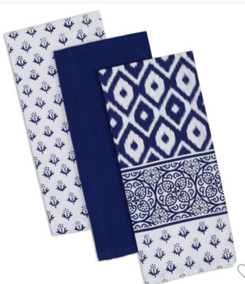 Design Imports Cotton Tenisia Dishtowels Set of 3 Blue white New-image