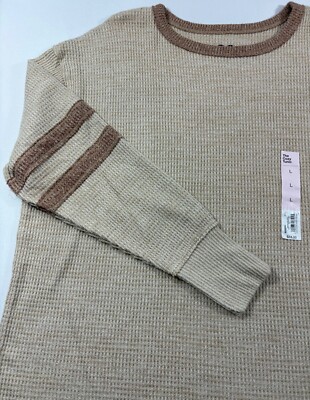 SO COZY LONG SLEEVE STRIPE SUPER SOFT WAFFLE CONSTRUCTION CREWNECK TEE SIZE L-image