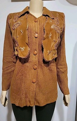 Vintage A.B.C. Imports Women's Button Up Sweater Lined Brown #WM1-image