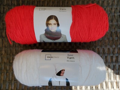 Lot of 2 Mainstays Basic Yarn Red and White Colors 7 oz / 397 yds-image