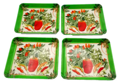 Set of 4 Vintage Melamine Tray Peppers Artwork 4.75x5.5” R I Design Imports-image