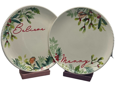 Better Homes & Garden Heritage Christmas Believe and Merry Salad Plates Set of 2-image