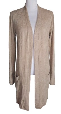 Barefoot Dreams CozyChic Lite Tan Long Line Cardigan Sz S Soft Plush Cozy Open-image