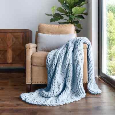 Oversized Light Blue Super Soft Throw Blanket With Home Cozy Knit Acrylic Gift-image