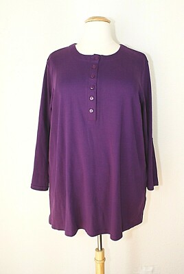 VTG ONLY NECESSITIES Knit Top Tunic Purple Henley Neck Long Sl. ~ Plus 2X  #04-image