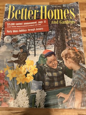 Better Homes & Gardens January 1956 - BOY, GIRL & SNOWMAN COVER-image