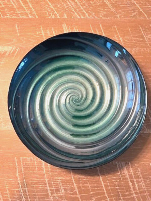 Pier 1 Imports Blue swirl art glass bowl fruit bowl centerpiece 13 x 2.25-image