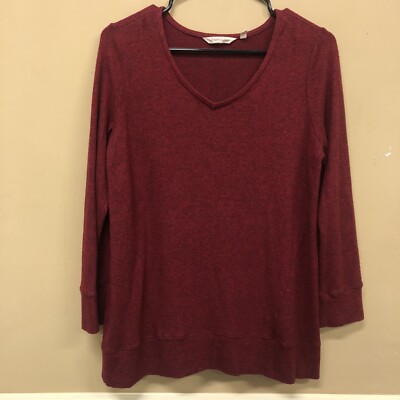 Soft Surroundings Cozy Cabin Pullover Top V Neck Red Brushed Jersey Petite S-image
