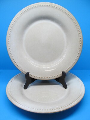 Pier 1 Imports Spice Route Sesame Stoneware Beaded Tan 2 Dinner Plates 10 1/2