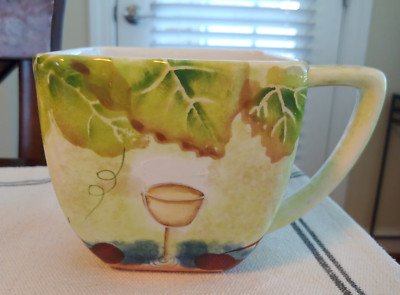 Vtg Jay Import Wine & Cheese Grapevine Design Large Square Ceramic MUG-image
