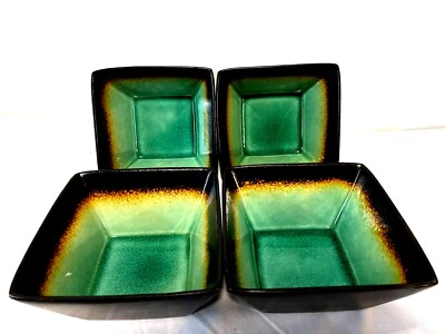 Better Homes & Gardens Jade Crackle Set Of 4 Square Soup/Cereal Bowls 6