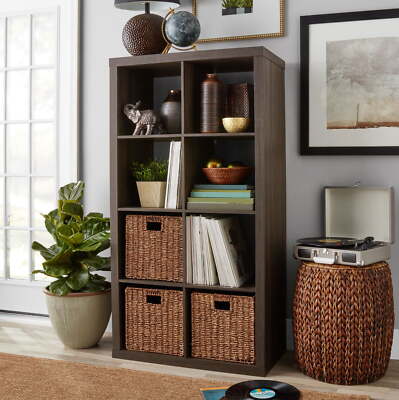 8Cube Storage Organizer 30x15x57 Shelf Open Back Vertical/Horizontal Tobacco Oak-image