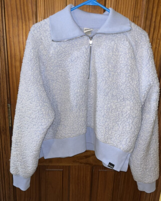 Victoria Secret Pink Teddy Sherpa 1/4 Zip Cropped Pullover Size Large -Baby Blue-image