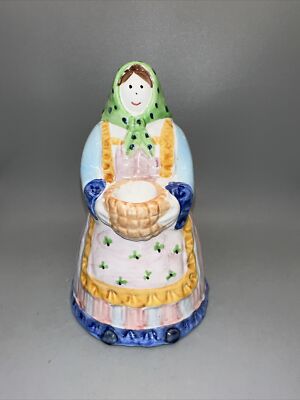 PIER 1 IMPORTS HANDPAINTED CERAMIC FARMER WOMAN CANDLE HOLDER ~ ITALY NICE!-image