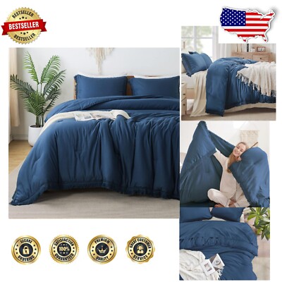 All-Season Navy Blue Tassel Comforter Set - Full Size with Pillowcases Included-image