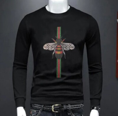 New Men Luxury Diamond Rhinestones Fashion Black Hoodie  High Quality-image