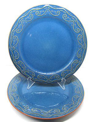 Pier 1 Imports Tunisia Set Of 2 Tan Scrolls On Blue 10 3/4