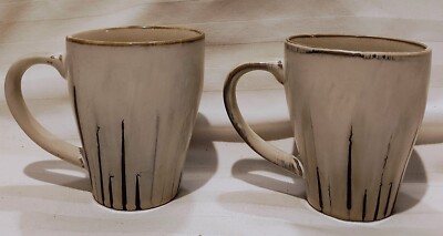 Set of 2 Pier 1 Imports Sanctuary Stoneware Coffee Cups Mugs Beige Brown-image