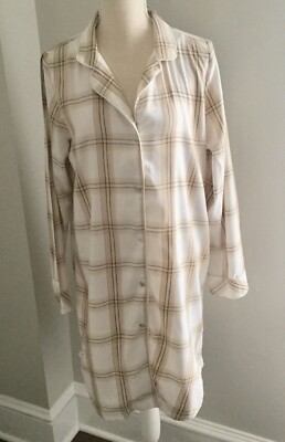 Soft Surroundings Cream/Khaki Plaid Cosy Soft Nightshirt Medium EUC-image