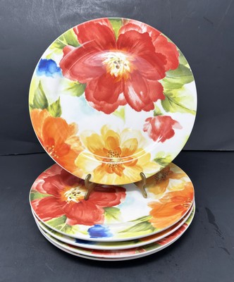 PIER 1 IMPORTS AMELIA Dinner Plates Set of 5 Red Orange Green Blue Yellow Floral-image