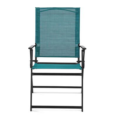 Mainstays Greyson Steel and Sling Folding Outdoor Patio Armchair - 2 Pack, Teal-image