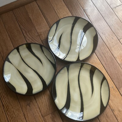 Pier 1 Zebra Brown Tan Stripes Salad Plates 8
