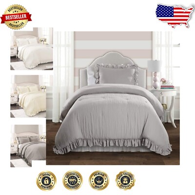 Timeless Light Gray Reyna Ruffle Bedding Set - Twin XL Cozy Comfort and Style-image