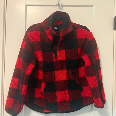 Old Navy Sherpa Pullover Buffalo Plaid Cozy Quarter Zip Jacket Small-image