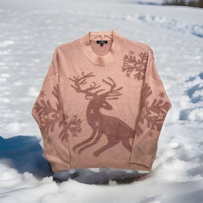 NEW-COCOBLEU Pink Blush Cozy Sweater Reindeer & Snowflakes - Size Small-image