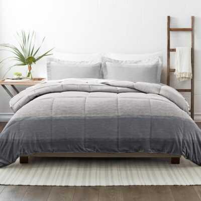 3 Piece Gray Microfiber Bedding California King Down Alternative Comforter Set-image