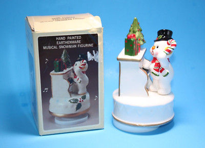 Vintage Japan Earthenware Musical Wind Up Snowmen Frosty The Snowman Jingle-image