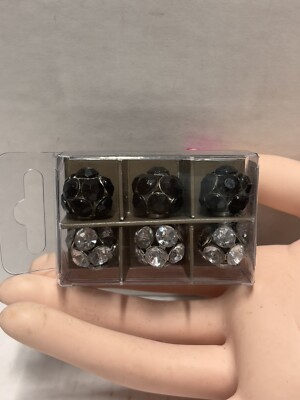 Pier 1 Imports Magnets Set of 6 New Black Silver Tone geometric designs-image