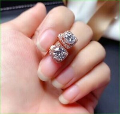 3Ct Lab Created Diamond Diamond Push Back Halo Stud Earrings 14K Rose Gold Over-image