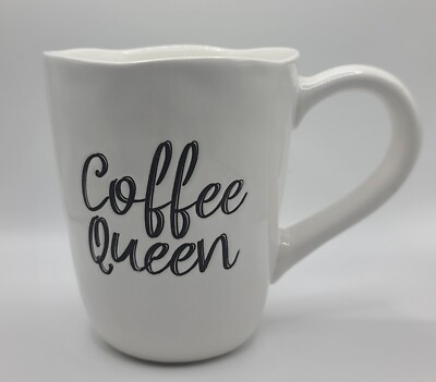 Pier 1 Imports COFFEE QUEEN Exclusive Stoneware Coffee Tea Mug 16-18floz White-image